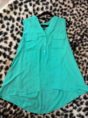 Alfani Teal Green Sleeveless V-Neck Pocket Tunic